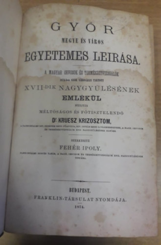 Fehr Ipoly  (szerk.) - Gyr megye s vros egyetemes lersa (1874)