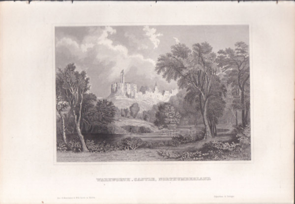 Warkworth-Castle, Northumberland (Warkworth kastly, Northumberland megye, Anglia, Eurpa) (16x23,5 cm mret eredeti aclmetszet, 1856-bl)