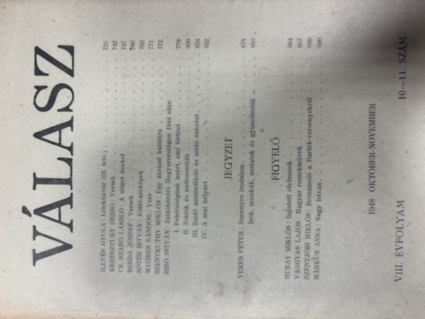 V�lasz 1948. okt�ber-november (VIII. �vfolyam 10-11. sz�m)