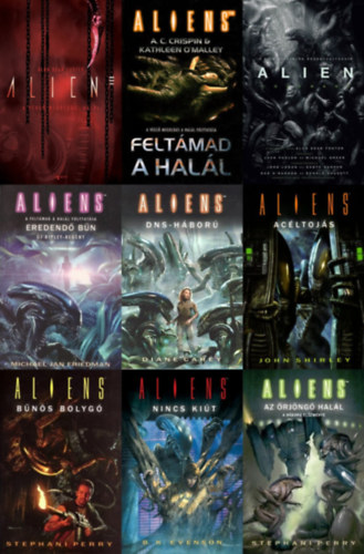 9 db Alien k�nyv: A v�gs� megold�s: Hal�l + Felt�mad a Hal�l + Alien: Covenant + Eredend� b�n + DNS-h�bor� + Ac�ltoj�s + B�n�s bolyg� + Nincs ki�t + Az �rj�ng� hal�l