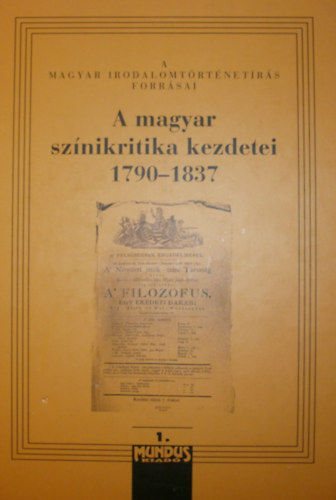 A magyar sznikritika kezdetei  I. (1790-1837)