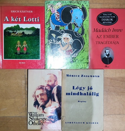 5db ktelez olvasmny vegyes korosztlynak - Rudyard Kipling-A dzsungel knyve, Mricz Zsigmond-Lgy j mindhallig, Erich Kastner-A kt Lotti, Madch Imre-Az ember tragdija, W. Shakespeare-Othello