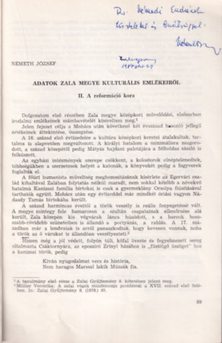 Adatok Zala megye kulturlis emlkeirl I. Kzpkor + II. A reformci kora - Klnlenyomat ( Mindkett dediklt. )