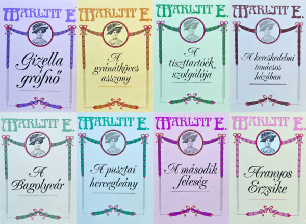8 db Marlitt romantikus regny: A msodik felesg + Aranyos Erzsike +   Bagolyvr  + A grntkves asszony + A tiszttartk szolglja +  A kereskedelmi tancsos hzban + A pusztai hercegleny  + Gizella grfn