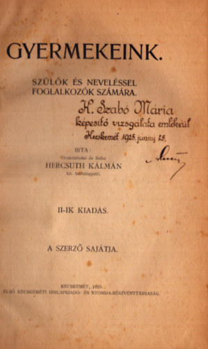 Gyermekeink - Szlk s nevelssel foglalkozk szmra (1925)