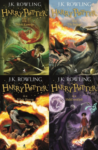 J.K. Rowling, J.K. Rowling, J. K. Rowling, J. K. Rowling, J. K. Rowling, J. K. Rowling J. K. Rowling - 4 db Harry Potter regény: Harry Potter és a Titkok Kamrája (Harry Potter 2.) + Harry Potter és a Tűz Serlege (Harry Potter 4.) + Harry Potter és a Félvér Herceg (Harry Potter 6.) + Harry Potter és a Halál ereklyéi (Harry Potter