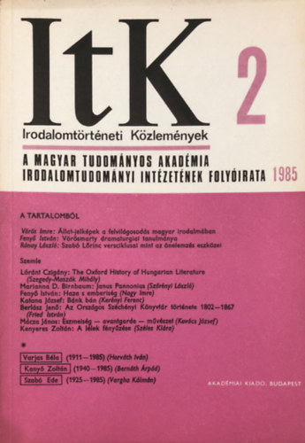 Irodalomt�rt�neti k�zlem�nyek 1985. LXXXIX. 2. sz�m