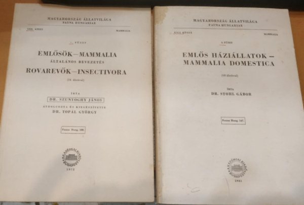 2 db Magyarorszg llatvilga: Emls hzillatok (XXII. ktet, 5. fzet, Fauna Hung. 147) + Emlsk (XXII. ktet, 1. fzet, Fauna Hung. 108)