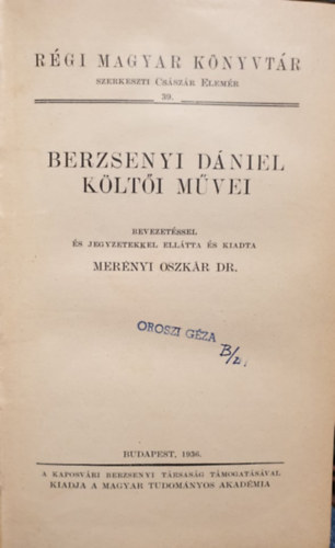 Berzsenyi Dniel klti mvei