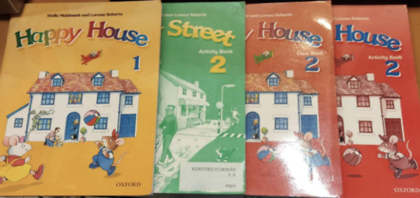 4 db Happy House, Street nyelvknyv: House Class Book 1 + Street Activity Book 2 + House Class Book 2 + House Activity Book 2