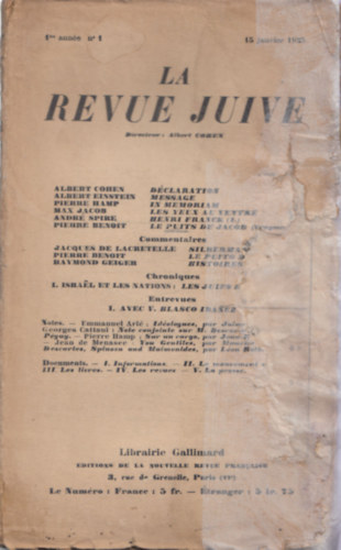 La Revue Juive 15 Jauvier 1925