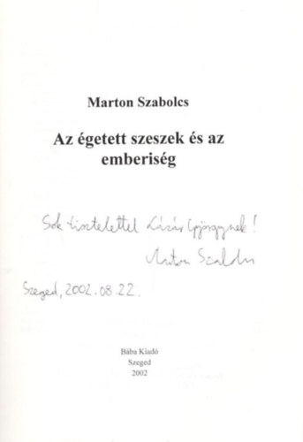 Az getett szeszek s az emberisg - dediklt