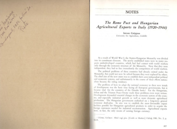 The Rome Pact and Hungarian Agricultural Exports to Italy ( 1920-1944 )  - Klnlenyomat - dediklt
