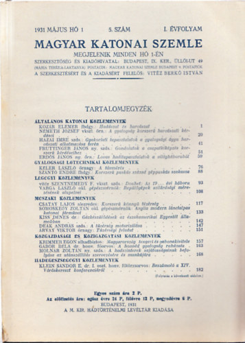 Vit�z Berk� Istv�n (szerk.) - Magyar Katonai Szemle 1931 m�jus h�, 5. sz�m, I. �vfolyam
