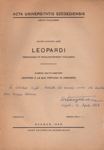 Leopardi (sszehasonlt irodalomtrtneti tanulmny)