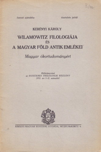 Wilamowitz filologija s a magyar fld antik emlkei