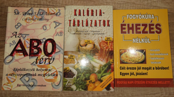 3 könyv diétázóknak: Az Abo terv, Kalóriatáblázatok, Fogyókúra éhezés nélkül