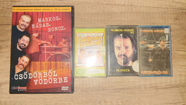 3 magnkazetta s egy ajndk DVD Markos-Ndastl: Csak 18 ven fellieknek, '92 Pu(n)ccs, Katonadolog + Csbrbl vdrbe (DVD)