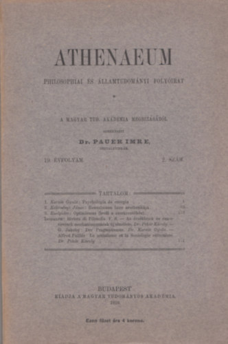 Dr. Pauer Imre szerk. - Athenaeum philosophiai s llamtudomnyi folyirat - 19. vfolyam, 2. szm