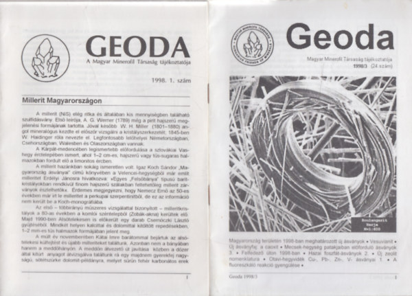 Geoda 1998/1. s 3. szmok (2 db. lapszm)- A Magyar Minerofil Trsasg tjkoztatja