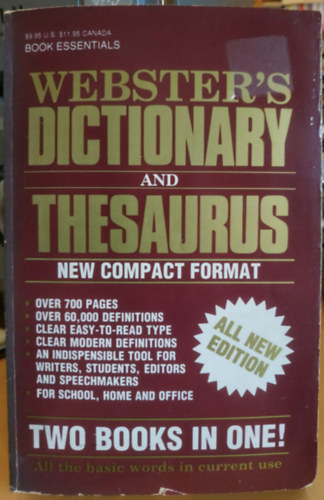 Book Essentials: Webster's Dictionary + New Webster's Thesaurus - Dictionary Format of Synonyms & Antonyms