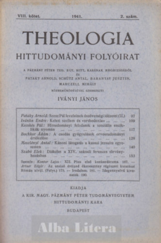 Theologia hittudomnyi folyirat VIII. ktet 1941. 2. szm