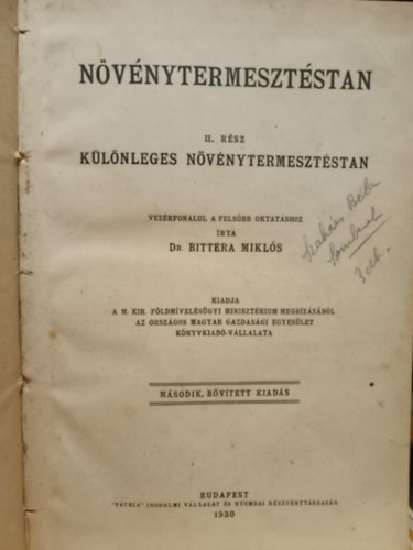 Nvnytermesztstan II. Klnleges nvnytermesztstan