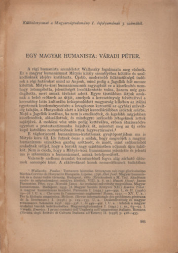Egy magyar humanista: Vradi Pter (2 m) - Klnlenyomat