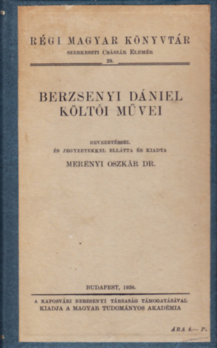 Berzsenyi D�niel - Berzsenyi D�niel k�lt�i m�vei