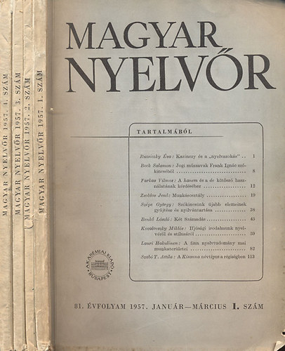Magyar Nyelvr 81. vf. 1957/1-4. (teljes)