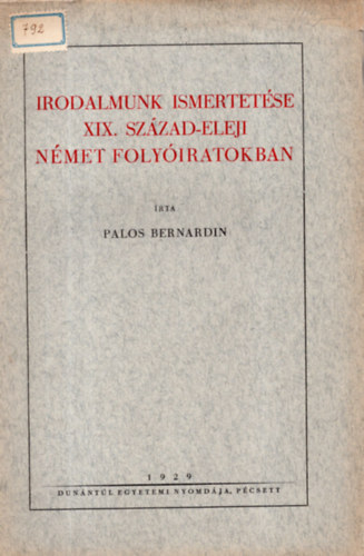 Palos Bernardin - Irodalmunk ismertetse XIX. szzad-eleji nmet folyiratokban