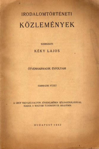 Irodalomtrtneti kzlemnyek -  53. vfolyam 3. fzet