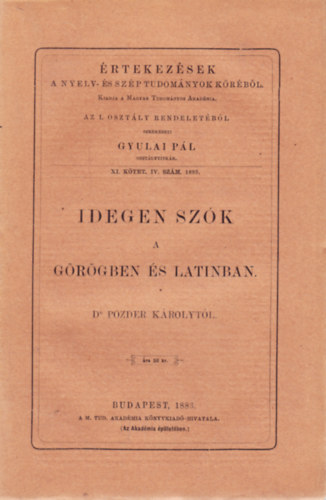 Dr. Pozder Kroly - Idegen szk a grgben s latinban