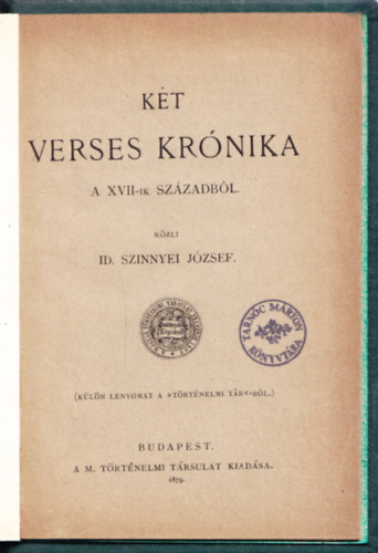 Kt verses krnika a XVII. szzadbl