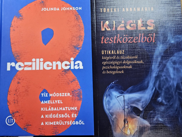 2 db k�nyv a ki�g�s kezel�s�hez: Reziliencia - T�z m�dszer, amellyel kil�balhatunk a ki�g�sb�l �s a kimer�lts�gb�l + Ki�g�s testk�zelb�l - �tikalauz ki�g�sr�l �s t�zolt�sr�l eg�szs�g�gyi dolgoz�knak, pszichol�gusoknak