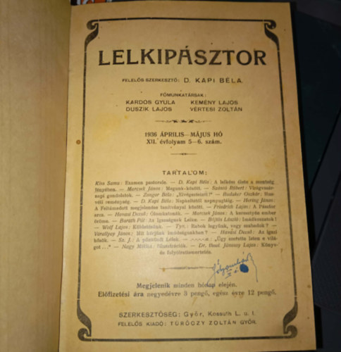 Lelkip�sztor (1936 �prilis-M�jus XII. �vfolyam 5-6. sz�m)