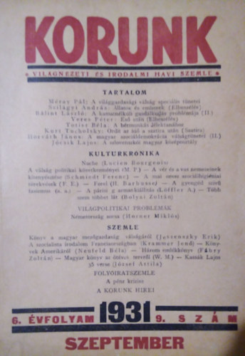 Korunk - Vilgnzeti s irodalmi havi szemle 1931. 9. + 10. szm