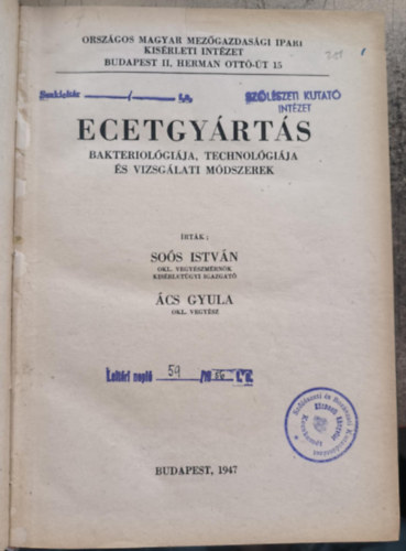 Ecetgyrts bakterolgija, technolgija s vizsglati mdszerek