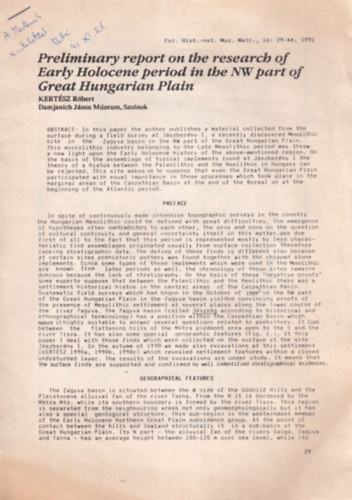 Preliminary report  on the research of Early Holocene period in the NW part of Great Hungarian Plain - dedik�lt - K�l�nlenyomat