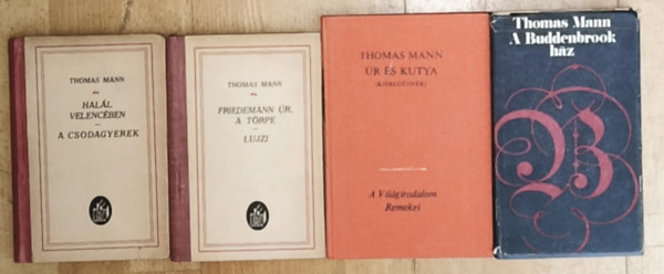 Thomas Mann - 6db Thomas Mann mű (6 mű 4 kötetben) - Halál Velencében/A csodagyerek, Friedemann úr, a törpe/Lujzi, A Buddenbrook ház, Úr és kutya