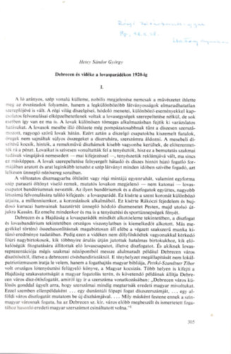 Hetey S�ndor Gy�rgy - Debrecen �s vid�ke  a lovaspar�d�kon 1920-ig - dedik�lt - K�l�nlenyomat