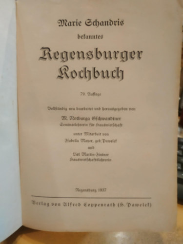 Marie Schandris bekanntes Regensburger Kochbuch