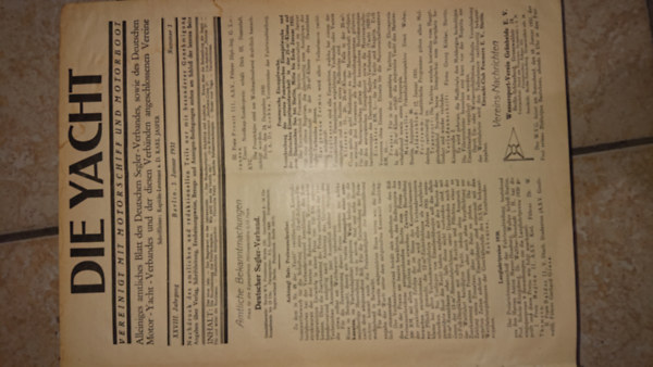 A Die Yacht című német vitorlás folyóirat 1931-es évfolyama egybekötve