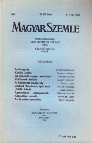 Magyar Szemle 1942. december XLIII. ktet 6. (184.) szm