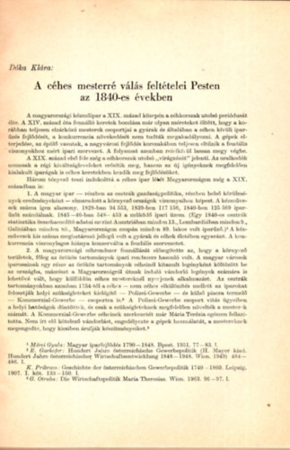 A ches mesterr vls felttelei Pesten az 1840-es vekben - Klnlenyomat