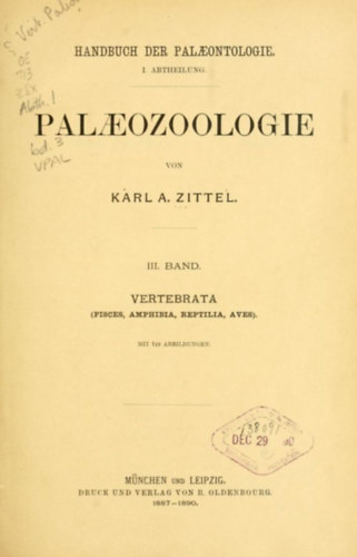 Karl. A. Zittel - Handbuch der palaeontologie Band III. (slnytani kziknyv III. ktet. nmet nyelven)