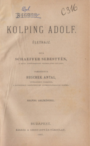 Schaeffer Sebestyn - Kolping Adolf letrajz