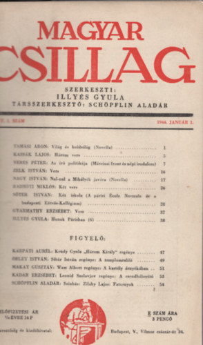 Magyar Csillag folyirat IV. vfolyam. 1. szm.  1944. Janur 1.