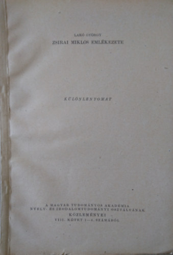 Zsirai Mikls emlkezete