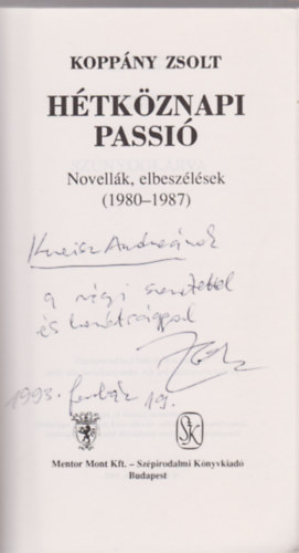 Htkznapi passi (Novellk, elbeszlsek 1980-1987)